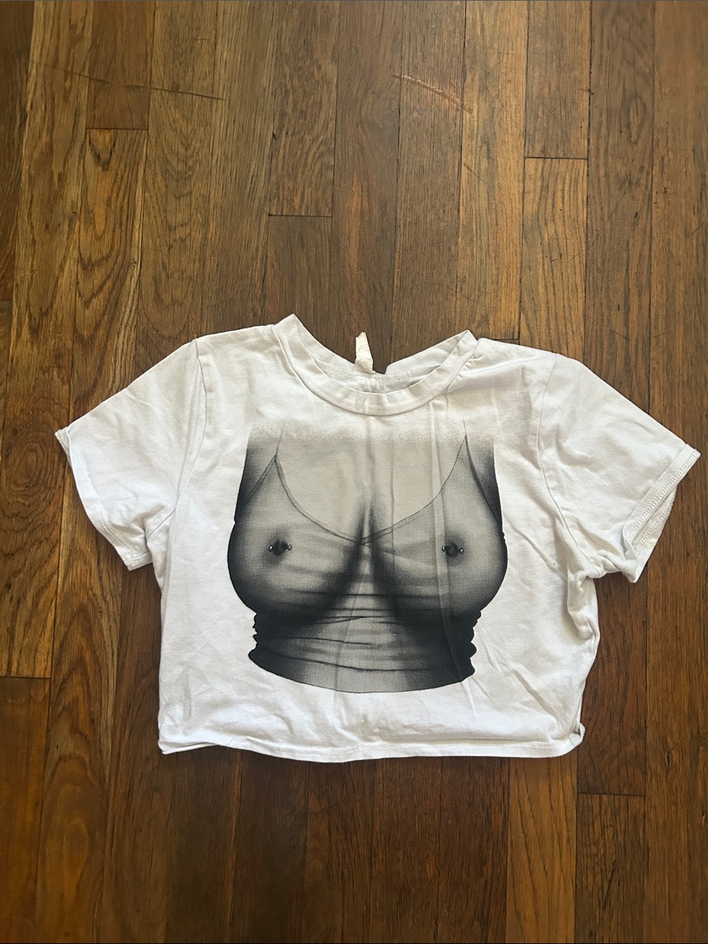 White Graphic Crop Tee with Illusion Print